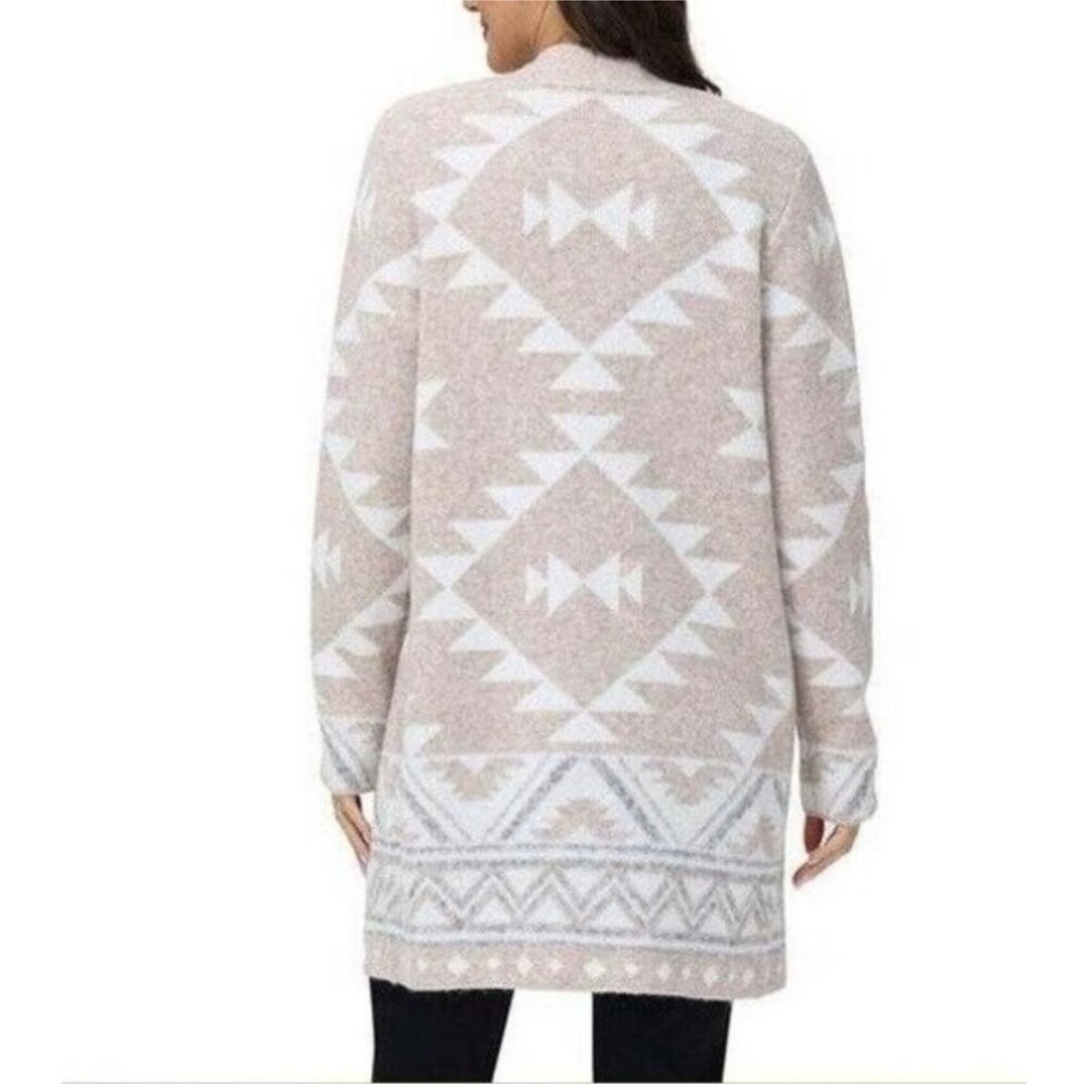 Frye Women's Xlarge Beige and White Geometric Aztec long Cardigan Sweater - Picture 2 of 9